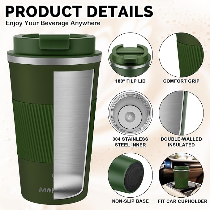 MOMSIV 17oz Travel Mug, Insulated Coffee Cup with Leakproof Lid, Vacuum Stainless Steel Double Walled Reusable Tumbler for Hot and Cold Water Coffee and Tea In Travel and Car - Image 5