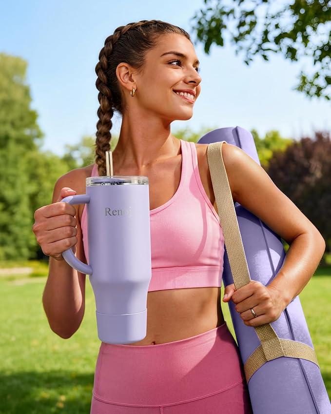 Renoj Insulated Mug 100% Spill Resistant Insulated Water Bottle for Iced Coffee & Hot Drinks - Fits Car Cup Holder, Ideal Gift, 2 Straws & Silicone Boot - FlexSlide Blue 40 oz - Image 6