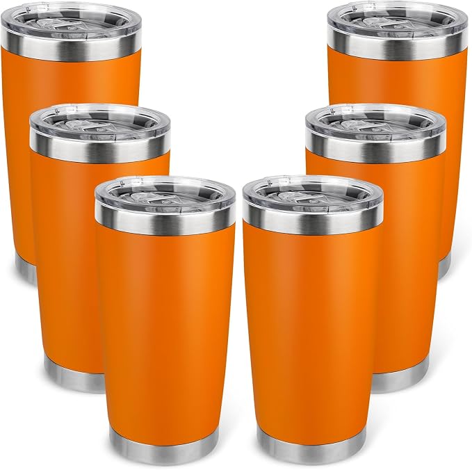 20oz Stainless Steel Tumbler Bulk with Lid, Travel Mug - Double Wall Vacuum Powder Coated Cup - Orange, 6 Pack by Unknown