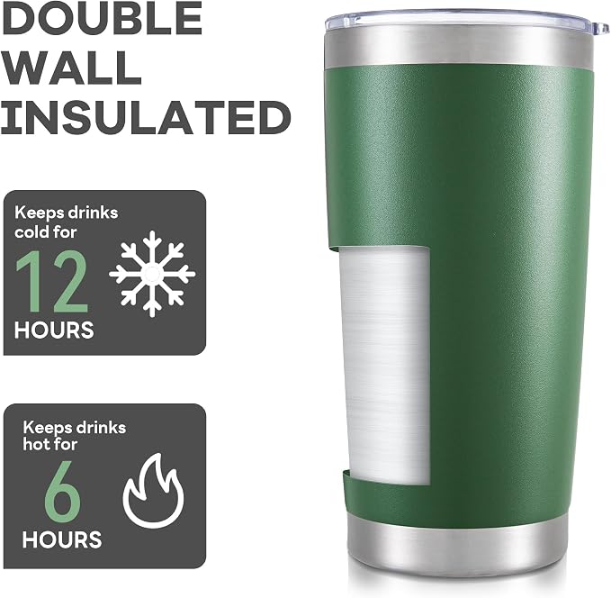 20 oz Tumbler with Lid Stainless Steel Insulated Tumblers Bulk Double Wall Vacuum Cups Powder Coated Travel Mug Keep Drinks Cold and Hot, Dark Green, 12 Pack - Image 3