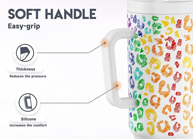 Meoky 40 oz Tumbler with Handle and Flip Straw, 100% Leakproof Tumbler with Lid and Straw, Stainless Steel Insulated Cup, Cupholder Friendly, Keeps Cold for 34 Hours (Kiss) - Image 7