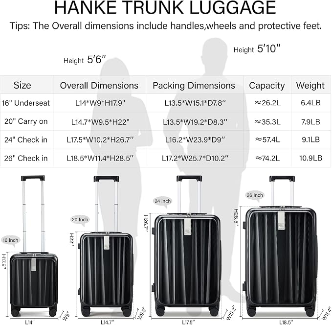 Hanke 26 Inch Large Checked Luggage PC Hard Shell Luggage Top Opening Travel - Image 4