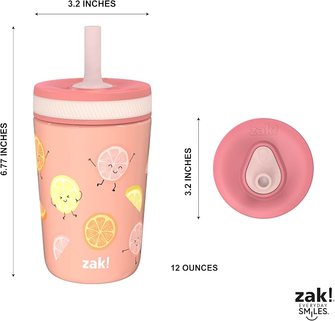 Zak Designs Kelso Tumbler Toddler Cup For Travel or At Home, 12oz Vacuum Insulated Stainless Steel Sippy Cup With Leak-Proof Design is Perfect For Kids (Happy Fruit) - Image 8