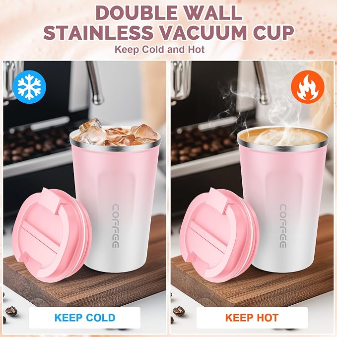 CS COSDDI 12 oz Stainless Steel Vacuum Insulated Tumbler - Coffee Travel Mug Spill Proof with Lid - Coffee Cups for Keep Hot/Ice Coffee,Tea and Beer (Pink-White380ML) - Image 4