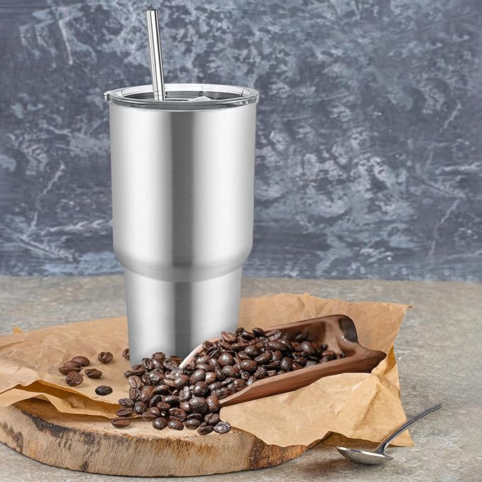 YOUKE OLA 8 Pack Stainless Steel Insulated Tumbler with Lids and Straws Bulk Double Wall Vacuum Insulated Coffee Travel Tumbler for DIY Gift (Silver, 30oz) - Image 6