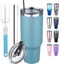 40 oz Tumbler with Lids and Straws, Stainless Steel Insulated Coffee Tumbler, Double Wall Vacuum Insulated Travel Mug Cup, Leakproof Thermal Coffee Cup for Hot and Cold Drinks (azure blue) by GUDEMAO