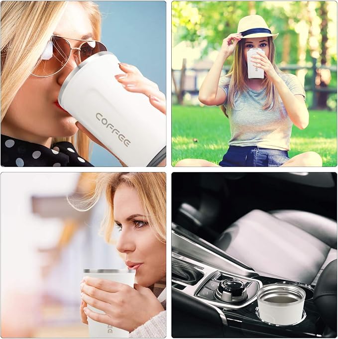 CS COSDDI 12 oz Stainless Steel Vacuum Insulated Tumbler - Coffee Travel Mug Spill Proof with Lid - Coffee Cup for Keep Hot/Ice Coffee,Tea and Beer (White) - Image 7