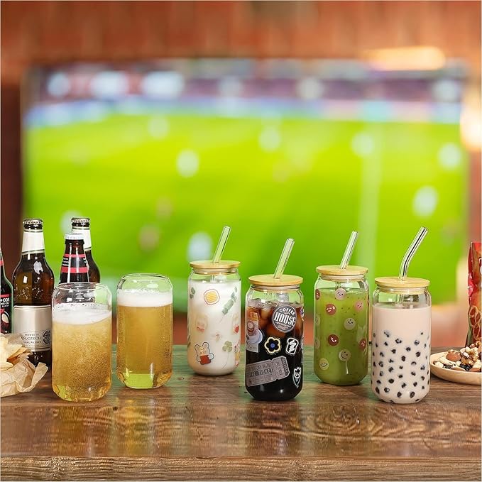 NETANY 20 Pack Glass Cups with Lids and Straws 16 oz, Personalized Customizable Glasses for Gift, Business, Drinking glasses set, Iced Coffee Cup, Cute Aesthetics Tumbler for Tea, Homemade Drinks - Image 4