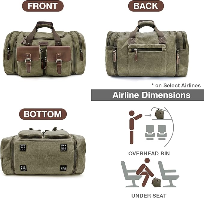 Wildroad 50L Travel Duffel Bag, Expandable Canvas Genuine Leather Duffle Bag - Image 5