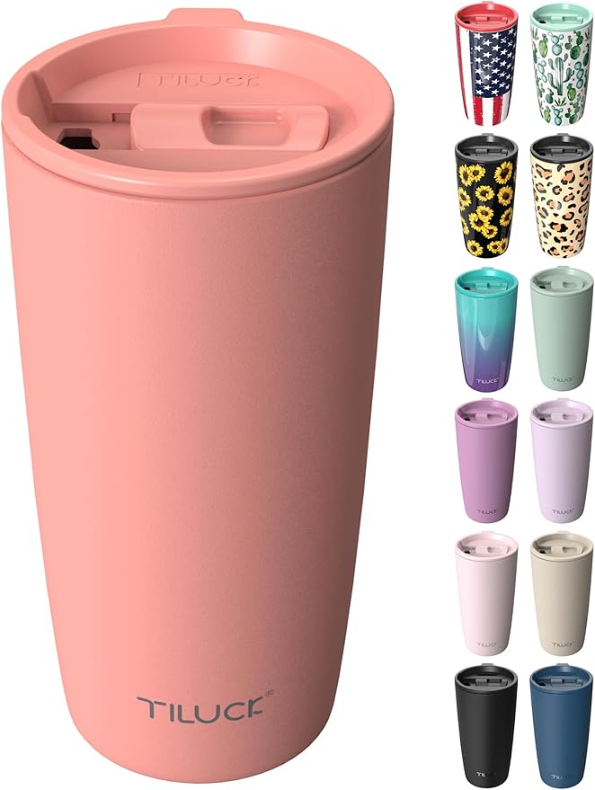 TILUCK 20 oz Insulated Tumbler with BPA-Free Lid, Stainless Steel Vacuum Travel Coffee Mug, Double Wall Coffee Tumbler（20oz，Matte CoralRed） by TILUCKBringsGoodLuck