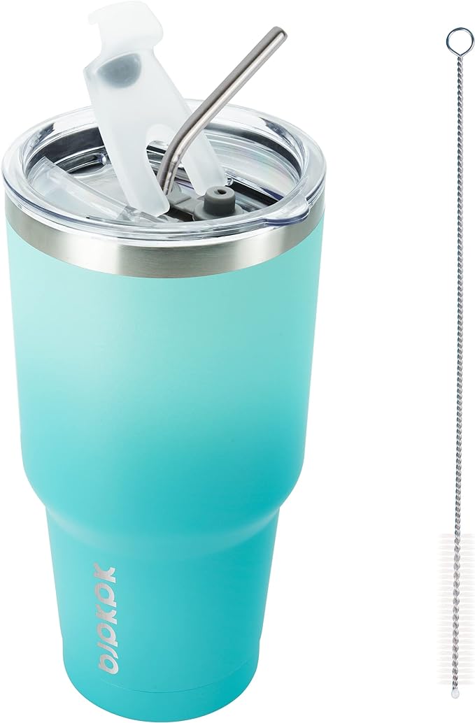 BJPKPK 30oz Stainless Steel Tumbler Color Block Insulated Tumblers Cup with Lid and Straw, Double Walled Travel Coffee Mug,Mint by BJPKPK