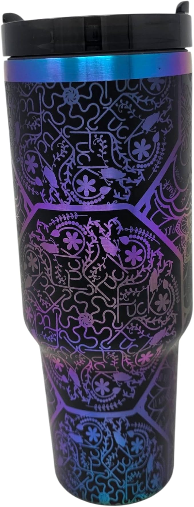 Hidden Cuss Word Tumbler 40oz Laser Engraved Funny Nurse Gift Swear Tumbler with Lid and Straw, Multicolor, Gag Gift Hidden Curse Words Stainless Steel Travel Mug (Charcoal with Blue Purple Underlay) - Image 4