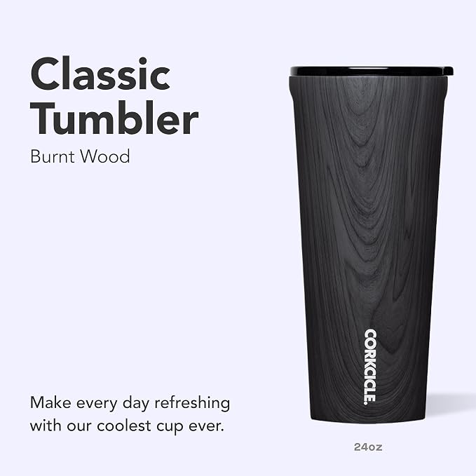 Corkcicle Classic Tumbler - Insulated Stainless Steel Travel Cup - Cold & Hot Drinks - Reusable - Durable - Spill Proof Lid - Non-Slip Silicone Base - Easy Grip - BPA Free - 24 oz - Burnt Wood - Image 2