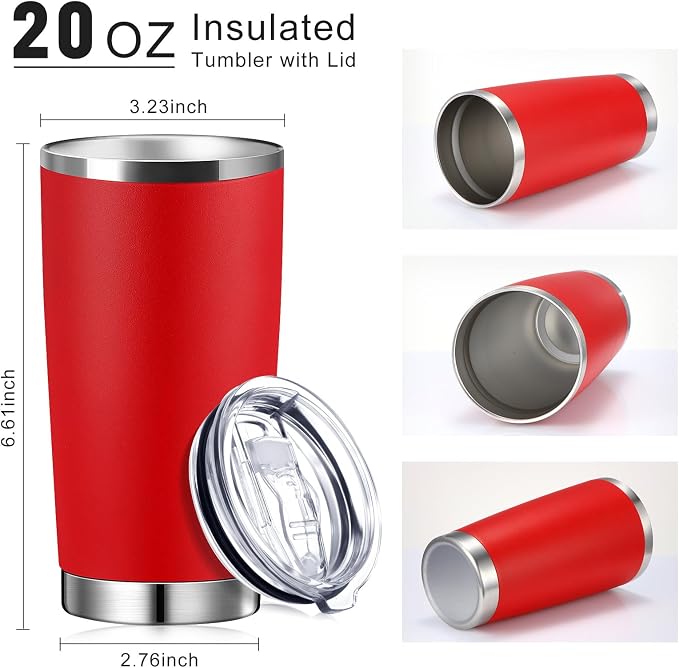 Sieral 36 Pack Stainless Steel Tumblers Bulk with Lids Double Wall Vacuum Insulated Coffee Cups Blank leakproof Powder Coated Tumblers for Engraving Wedding Graduation Party Favors(20 oz,Red) - Image 2