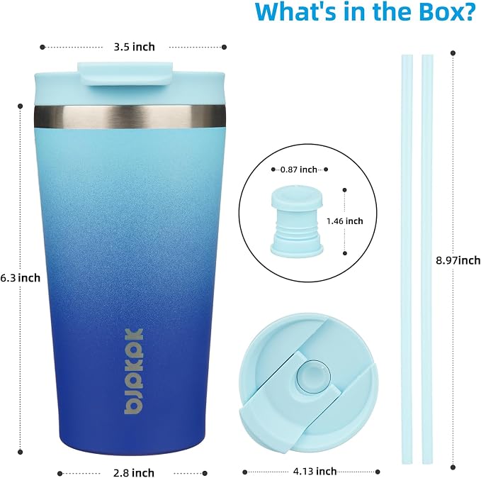 BJPKPK 18oz Insulated Tumbler With lid And Straw Stainless Steel Tumblers Travel Coffee Mug Reusable Thermal Cup,Sky - Image 2