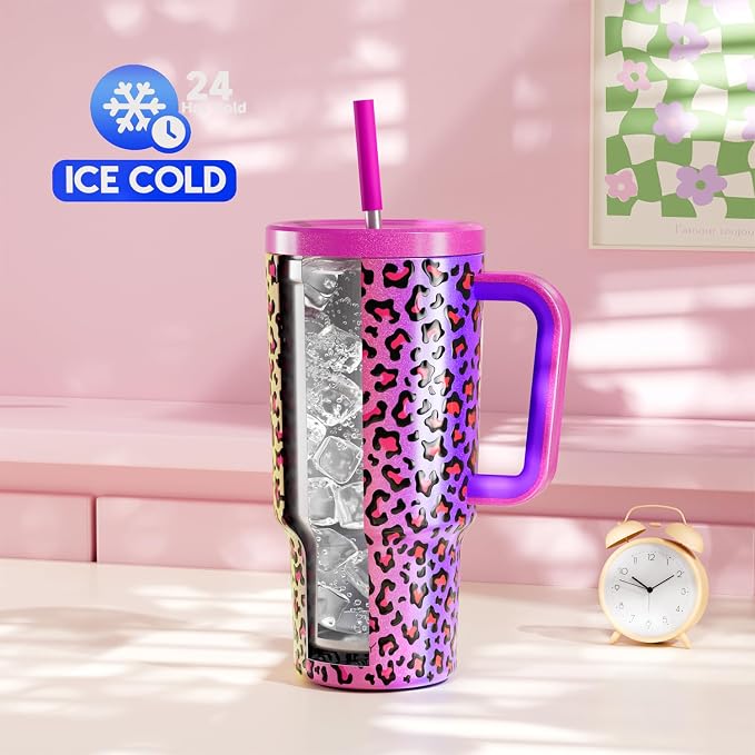 Meoky 30 oz Tumbler with Handle, Tumbler with Lid and Straw, Insulated Stainless Steel Travel Mug, 100% Leak-proof, Cupholder Friendly, Keeps Cold for 24 Hours or Hot for 8 Hours (Celebration) - Image 2
