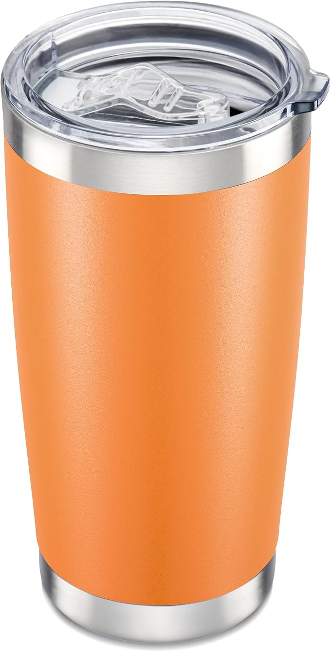 20 oz Tumbler with Lid Stainless Steel Double Wall Vacuum Insulated Tumblers Powder Coated Cups Travel Mug Keep Drinks Cold and Hot, Orange by Orebigo
