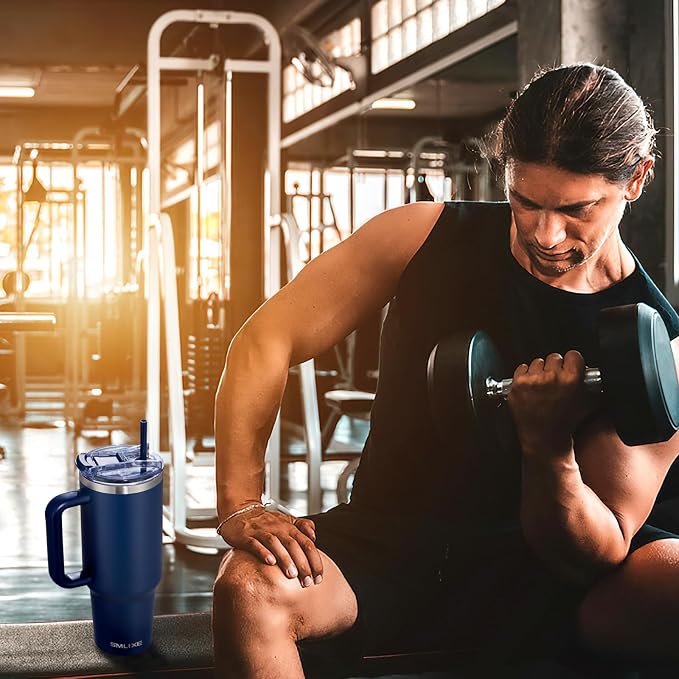 40 oz Tumbler with Handle and Straw Lid,Insulated Reusable Stainless Steel Water Bottle Travel Mug，Cupholder Friendly Double Wall Vacuum Sealed Cup (Navy) - Image 6