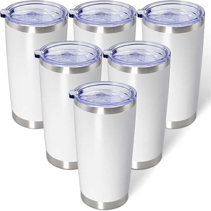 AIANJI 20oz Tumbler Bulk Stainless Steel Tumblers with Lid Vacuum Insulated Double Wall Travel Coffee Mug Powder Coated Tumbler Cup for Hot and Cold Drinks(White, 6 pack) by AIANJI