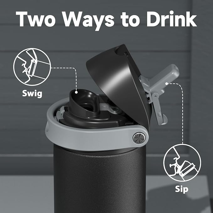 24 oz Insulated Water Bottle for Sports: Meoky Stainless Steel Water Bottle with 2-in-1 Straw and Spout Lid - Leak Proof, Cold for 24 Hours, Fits in Car Cup Holder, BPA-Free for Travel Gym, Night - Image 4