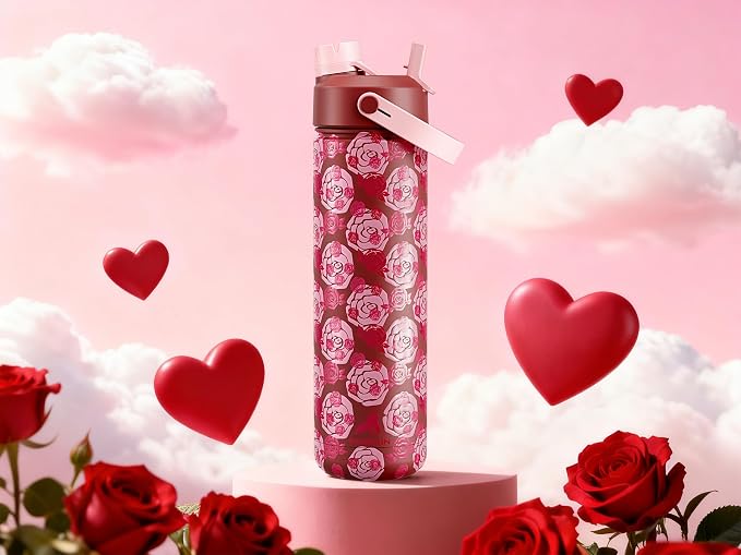 POWCAN 26 oz Insulated Water Bottle with 2-in-1 Straw and Spout Lid, Keep Cold 24H, Leak-Proof, Fits in Car Cup Holder, Stainless Steel Water Bottle for Gift, Holiday, Travel and School (Sweet Rosy) - Image 2
