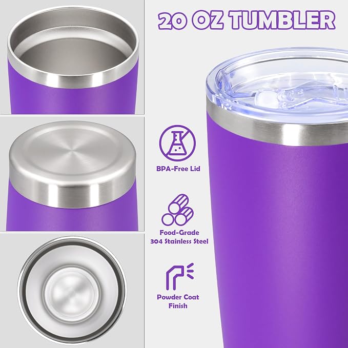 20oz Tumbler Stainless Steel Tumbler Cup with Lid Vacuum Insulated Double Wall Travel Mug, Durable Powder Coated Travel Coffee Tumbler Mug for Hot & Cold Drinks, Purple,1 Pack - Image 3