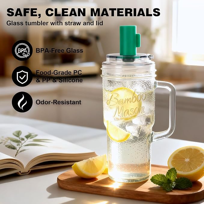 Anotion Mason Jar Cups with Lids and Straw, Leakproof 24oz Glass Tumbler with Handle, Leak-Proof Dustproof Cap, Self-Assembly Silicone Straw, Reusable Iced Coffee Matcha Cup Coffee Gifts for Women 4pc - Image 6