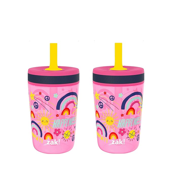 Zak Designs Kelso 15 oz Tumbler Set, (Starpower) Leak-Proof Screw-On Lid with Straw Made of Durable Plastic and Silicone, Perfect Cup Bundle for Kids (2pc Set) by ZakDesigns