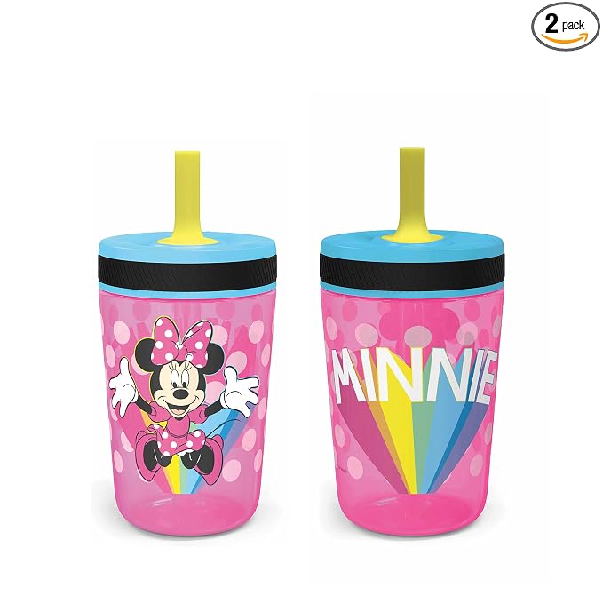 Zak Designs Disney Kelso Tumbler 15 oz Set (Minnie Mouse) Leak-Proof Screw-On Lid with Straw, Made of Durable Plastic and Silicone, Perfect Bundle for Kids by ZakDesigns
