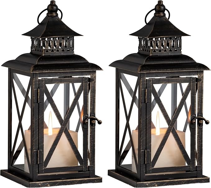 DECORKEY Lantern Decorative Indoor & Outdoor, 2 Pack Large Hanging Candle by DECORKEY
