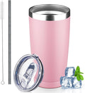 20 oz Tumbler with Lids and Straws, Stainless Steel Insulated Coffee Tumbler, Double Wall Vacuum Insulated Travel Mug Cup, Leakproof Thermal Coffee Cup for Hot and Cold Drinks (light pink) by GUDEMAO