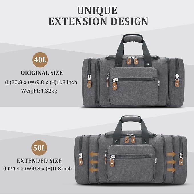 Gonex Canvas Duffle Bag for Travel 50L Expandable Duffel Weekend Overnight Bag - Image 5