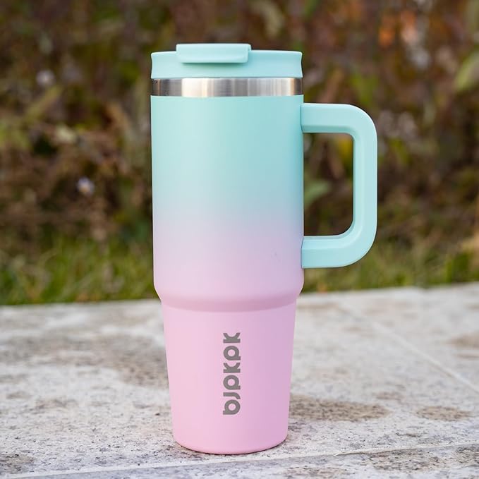 BJPKPK 30 oz Stainless Steel Tumbler With Handle Insulated Tumblers With 2 Straw Travel Coffee Mug With Lid,Bubble Gum - Image 5