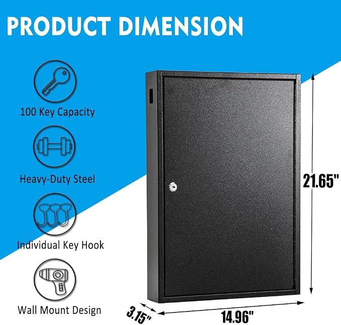 UMEKEN Key Box Wall Mount 100 Position Metal Valet Key Cabinet Lock Box - Image 2