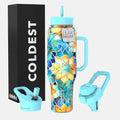 Coldest Tumbler with Handle and Straw, 100% Leak Proof Insulated Tumbler with Lid and Straw (3 Lids), Stainless Steel Tumblers for Women & Men, Cup Holder Friendly, 46 oz (Morrocan Vibes) by Coldest