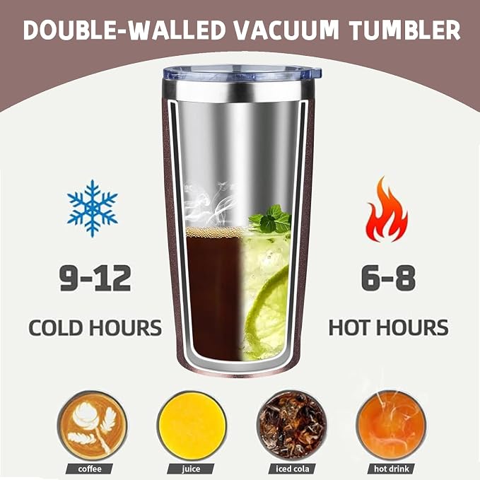 20 oz Tumbler with Lids and Straws, Stainless Steel Insulated Coffee Tumbler, Double Wall Vacuum Insulated Travel Mug Cup, Leakproof Thermal Coffee Cup for Hot and Cold Drinks (Rose Gold) - Image 3