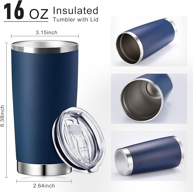 Sieral 36 Pack Stainless Steel Tumblers Bulk with Lids Double Wall Vacuum Insulated Coffee Cups Blank leakproof Powder Coated Tumblers for Engraving Wedding Graduation Party Favors(16 oz,Navy Blue) - Image 2