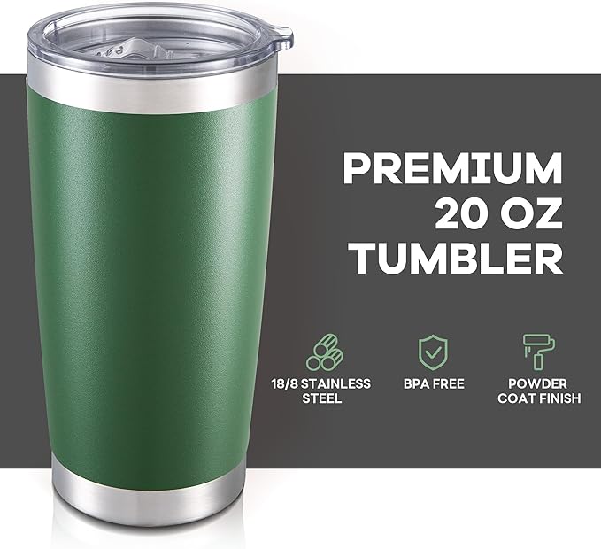 20 oz Tumbler with Lid Stainless Steel Insulated Tumblers Bulk Double Wall Vacuum Cups Powder Coated Travel Mug Keep Drinks Cold and Hot, Dark Green, 12 Pack - Image 2