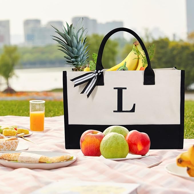 TOPDesign Embroidery Initial Canvas Tote Bag, Personalized Present Bag - Image 4