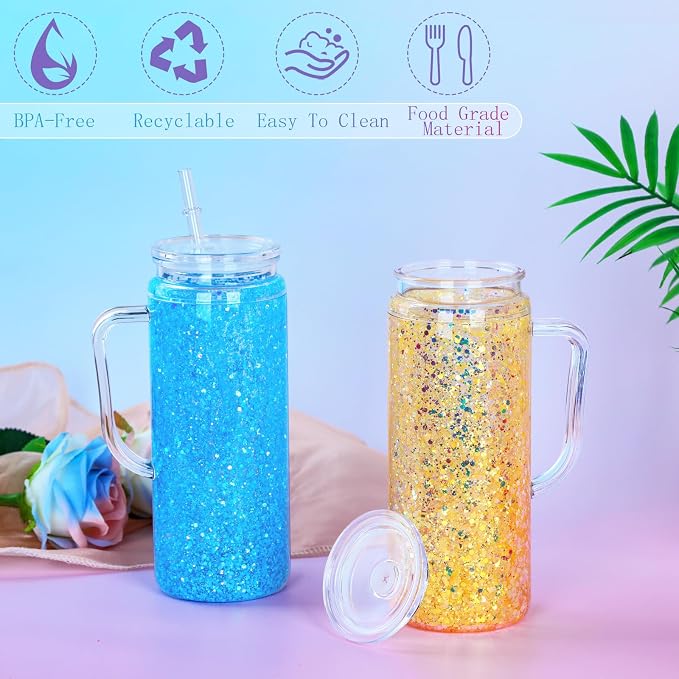 20 Oz Acrylic Snow Globe Tumbler Cup with Handle, Double Wall Plastic Snowglobe Tumbler with Pre-Drilled Hole and Plug for Glitter DIY, 6 Pack - Image 4