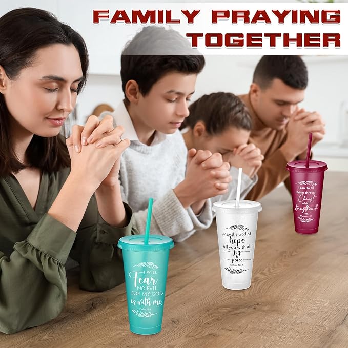 Havawish 36 Pcs Mothers Day Christian Tumbler Gift Bulk Religious Inspirational 24 oz Drinking Jesus Cup with Lid Straw Bible Verse Plastic Cup for Church Father Teacher First Communion (Joyous Color) - Image 5