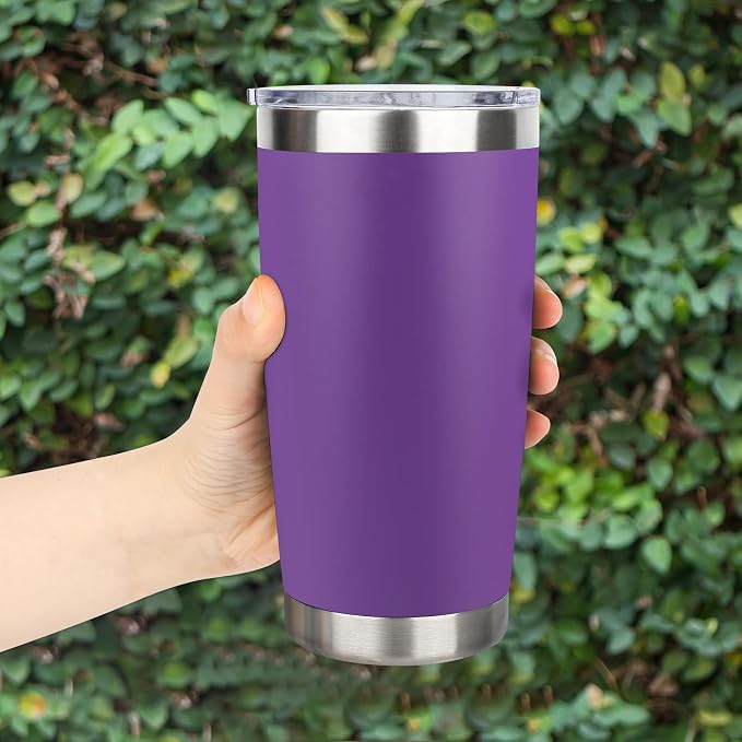 20oz Stainless Steel Tumbler with Lid, Travel Mug - Double Wall Vacuum Powder Coated Cup - Purple, 1 Pack - Image 6