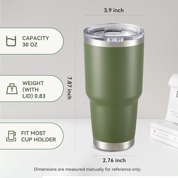 30 oz Tumbler with Lid Stainless Steel Tumblers Bulk Vacuum Insulated Cup Reusable Powder Coated Travel Mug Double Wall Leak Proof Cups Keep Cold Drinks for 12 Hours Army Green, Set of 8 - Image 4
