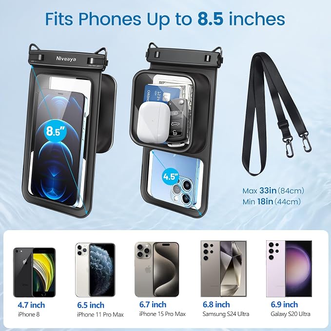 Niveaya [Floatable Floating Waterproof Phone Pouch 2 Pack-Up to 8.5", Large - Image 4