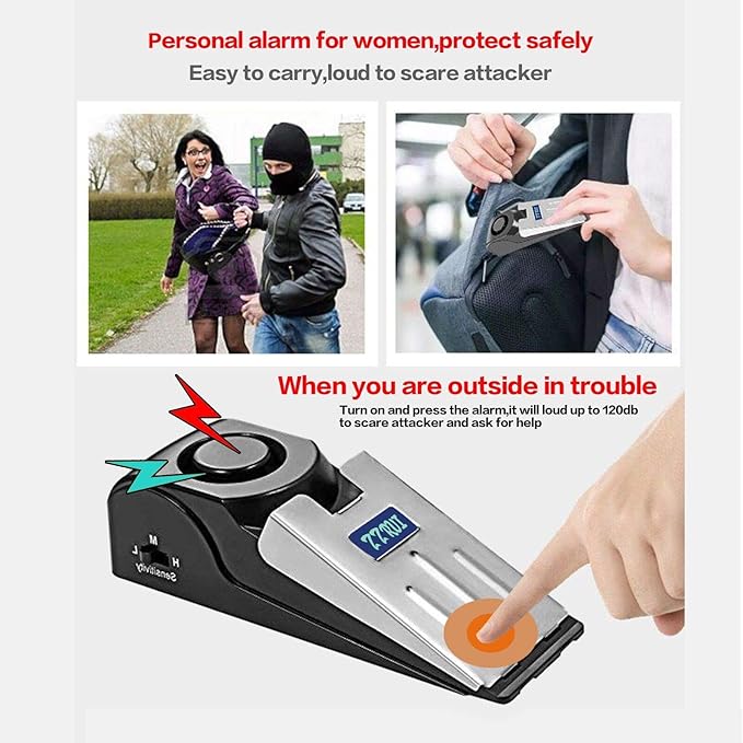 ZZRUI Door Stop Alarm with 120dB Siren, 4 Pack Portable Security Door Stopper - Image 3