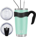 WETOWETO 20oz Tumbler with 2 lids and 2 straws, Stainless Steel Vacuum Insulated Water Coffee Tumbler Cup with Handle, Double Wall Powder Coated Travel Mug Thermal Cup (Light Green, 1 Pack) by Wetoweto