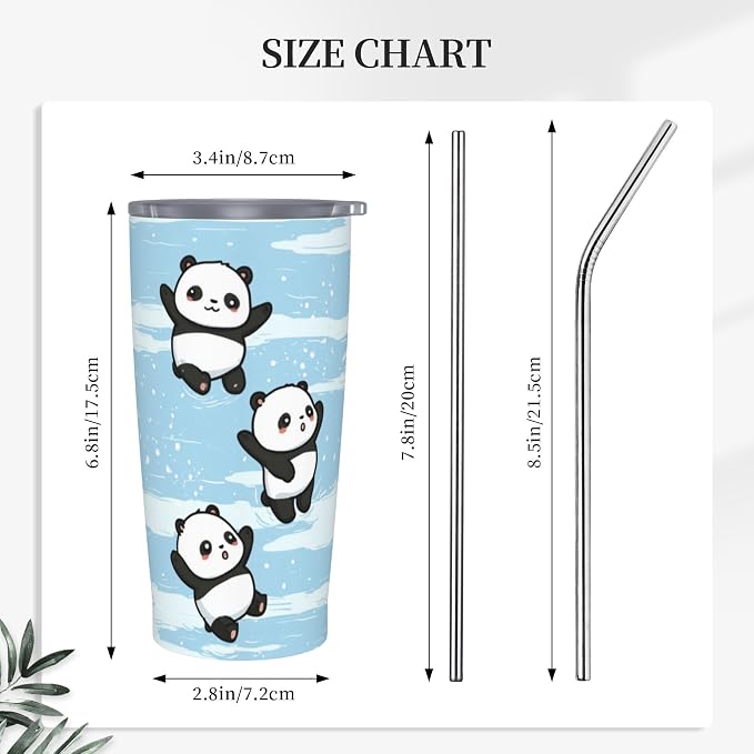 Panda Tumbler with Lid and Straw 20oz Vacuum Insulated Coffee Cup Stainless Steel Tumblers Leakproof Travel Mug Present for Women Men - Image 2
