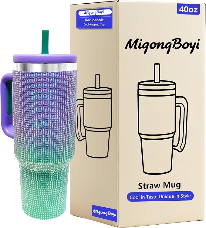 40-OZ Insulated Water Bottle,Insulated Stainless Steel Tumbler,Reusable Cold Drink Thermos,BPA-Free, Double-Wall Stainless Steel Water Bottle (Purple Green Gradient-Diamond, 40, Fluid Ounces) by Unknown