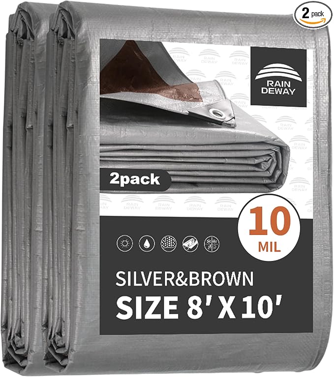 Tarps Heavy Duty Waterproof 8x10 Feet, 10Mil Multipurpose Poly Tarp Cover by RAINDEWAY