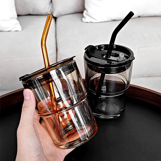 BLUEPOLAR 13oz/400ml Tumbler Water Glass, Cups with Straw and Lid Sealed Carry on for Coffee, Iced Tea, Thick Wall Insulated Glass Cup (Amber)… - Image 9